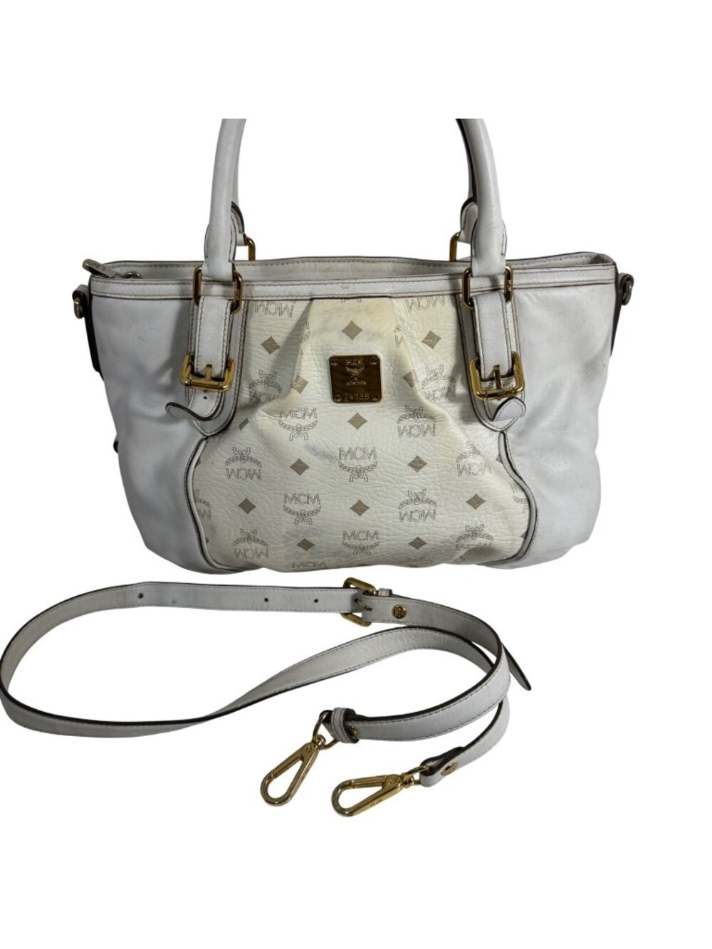 MCM Two Way Monogrammed Visetos Coated Canvas + Leather Shoulder Handbag FLAWS